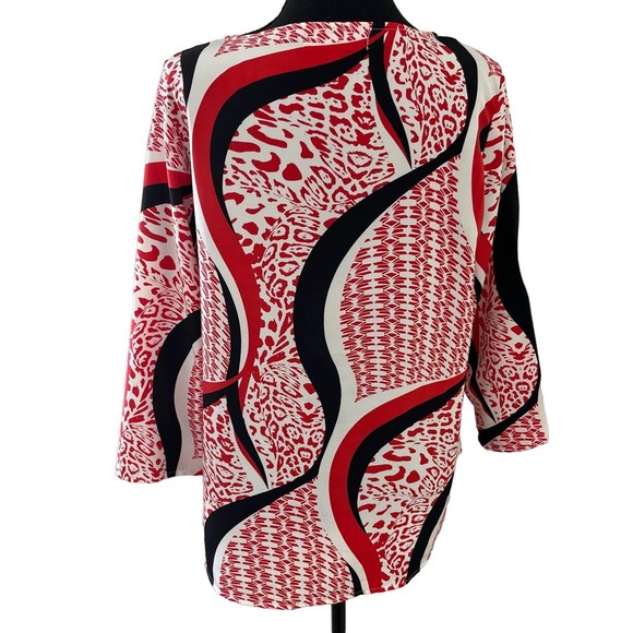 Ellen Tracy Red Black Animal Print Long Sleeve Top Small - Picture 4 of 5